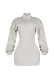 Solid Color Long Sleeve Tight Mini Dress GXHF-M81010