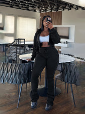 Solid Color Zipper Hooded Two Piece Pants Set SFY-809