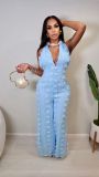 Halterneck V Neck Loose Jumpsuit GXHF-M80623