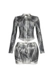 Long Sleeve Zipper Two Piece Skirts Set GXHF-M81012