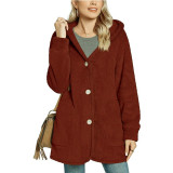 Plush Hooded Button Pocket Casual Coats GYOU-CX826