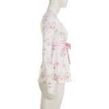 V Neck Print Bow Tie T-shirt GWEN-JWKT46085