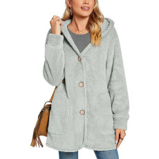 Plush Hooded Button Pocket Casual Coats GYOU-CX826