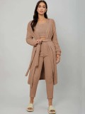 Solid Color Loungewear Plush Tie Up Three Piece Pants Set GXHF-X07092688