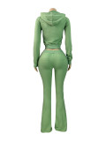 Solid Color Zipper Hooded Micro Flare Pants Suit CH-25066