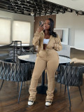 Solid Color Zipper Hooded Two Piece Pants Set SFY-809
