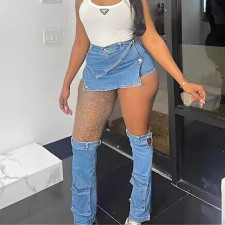 Sexy Tight Solid Color Button Denim Culottes GXHF-M0425618