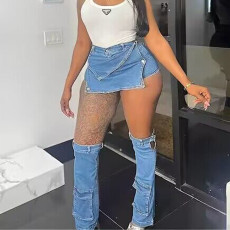 Sexy Tight Solid Color Button Denim Culottes GXHF-M0425618