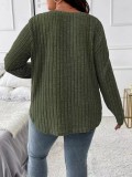 Plus Size Solid Color V-Neck Long Sleeve Tops GYOU-CX23072901
