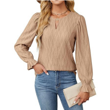 Solid Color Round Neck Flare Sleeves Tops  GYOU-CX805