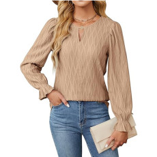 Solid Color Round Neck Flare Sleeves Tops  GYOU-CX805