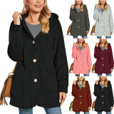 Plush Hooded Button Pocket Casual Coats GYOU-CX826
