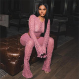 Lace Holes Long Sleeve Two Piece Pants Set GXHF-X80241