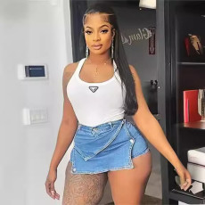 Sexy Tight Solid Color Button Denim Culottes GXHF-M0425618