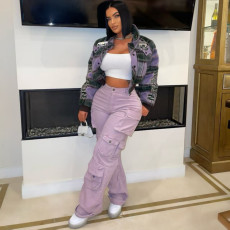 Stand Collar Embroidered Ribbed Jacket CM-9539