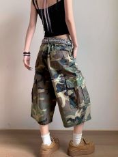 Camouflage Print Holes Wide Leg Fifth Pants SH-391450