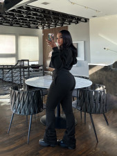 Solid Color Zipper Hooded Two Piece Pants Set SFY-809