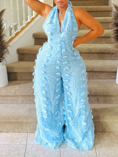 Halterneck V Neck Loose Jumpsuit GXHF-M80623
