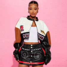 PU Leather Print Coat Two Piece Skirts Set YNSF-8016