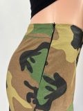 Camouflage Print Irregular Mini Culottes GXHF-X0326688