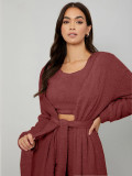 Solid Color Loungewear Plush Tie Up Three Piece Pants Set GXHF-X07092688