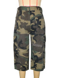 Camouflage Print Holes Wide Leg Fifth Pants SH-391450