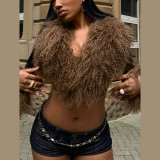 Fur Patchwork Leather V Neck Coat DLSF-K25L85062