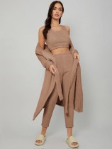 Solid Color Loungewear Plush Tie Up Three Piece Pants Set GXHF-X07092688