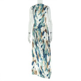 Sleeveless Print Pleated Maxi Dress GJYO-JD303573