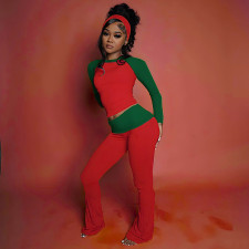 Christmas Long-Sleeve Color-Block T-Shirt and Pants Two-Piece Set GSLF-K25S87836