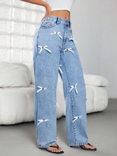Bow Ribbon Wide Leg Jeans GYXN-16153