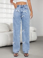 Bow Ribbon Wide Leg Jeans GYXN-16153