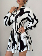 Print POLO Neck Long Sleeve Mini Dress SHMF-1005