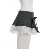 Bow-tie Patchwork Contrast Color Stripe Mini Skirt GWEN-JWJD45392