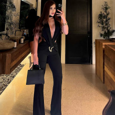 Sleeveless Deep V Neck Hollow Out Jumpsuit GZJQ-K25Q85957