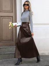 PU Leather Solid Color Long Skirt GYXN-73187
