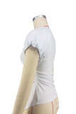 Solid Color Short Sleeve Irregular Tops XHXF-475