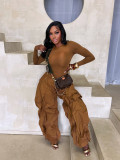 Solid Color Long Sleeve Tops Loose Pants 2 Piece Set SFY-814