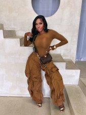 Solid Color Long Sleeve Tops Loose Pants 2 Piece Set SFY-814