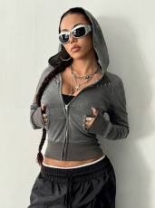 Solid Color Hooded Long Sleeve Sweatshirt Coat GYXN-73122