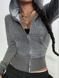 Solid Color Hooded Long Sleeve Sweatshirt Coat GYXN-73122