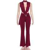 Sleeveless Deep V Neck Hollow Out Jumpsuit GZJQ-K25Q85957