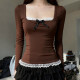 Lace Patchwork Square Neck Solid Color Tops GWEN-JMKT46452