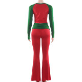 Christmas Long-Sleeve Color-Block T-Shirt and Pants Two-Piece Set GSLF-K25S87836
