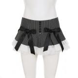Bow-tie Patchwork Contrast Color Stripe Mini Skirt GWEN-JWJD45392