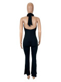 Sleeveless Cross Halterneck Backless Jumpsuit SHD-9586