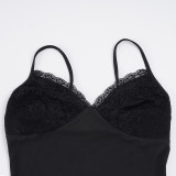 V Neck Lace Patchwork Sling Bodysuit GWEN-JWJB45724