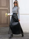 PU Leather Solid Color Long Skirt GYXN-73187