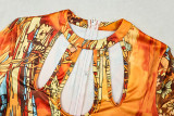 Long Sleeve Print Hollow Out Maxi Dress GJYO-JD303559