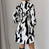 Print POLO Neck Long Sleeve Mini Dress SHMF-1005